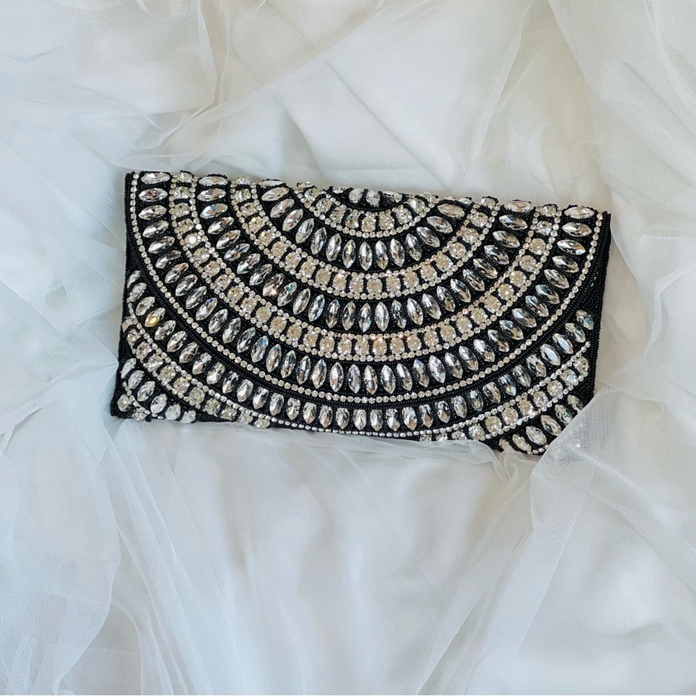 Elegant Black Crystal Beaded  Art Deco Clutch